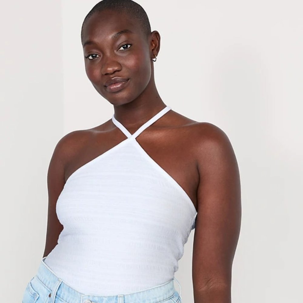 Cropped Smocked Crossover Halter Cami Top